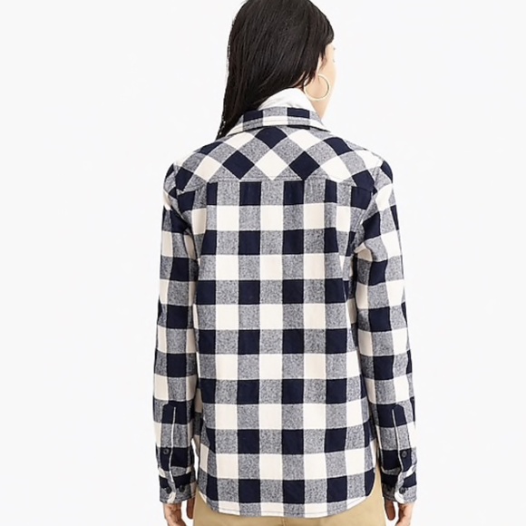 NEW J.Crew cotton-wool buffalo lumberjack navy plaid shirt jacket Large - Picture 2 of 13